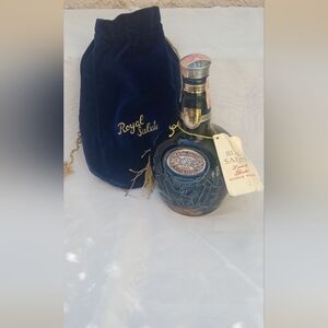 Vintage Blue Ceramic Royal  Salute  Chivas Brothers  Bottle with Bag